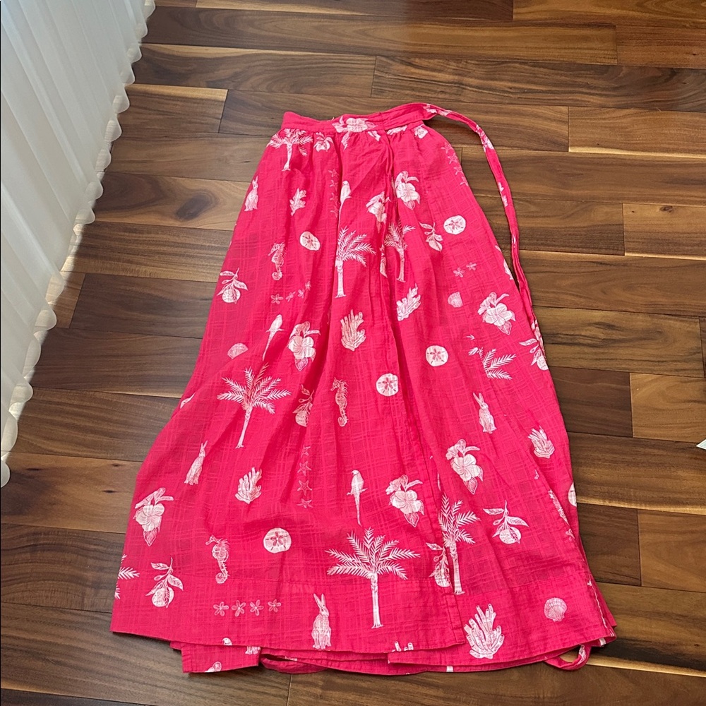 CONIGLIO PALM BEACH PINK FLORAL COTTON WRAP MAXI SKIRT EUC